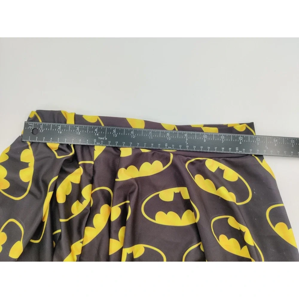Womens Batman Logo Skater‎ Skirt Black Yellow Graphic Print Flare Mini